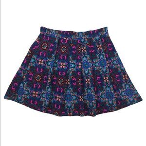 Alya Blue Multi Color Ikat Print Pleated Skater Skirt Size Medium